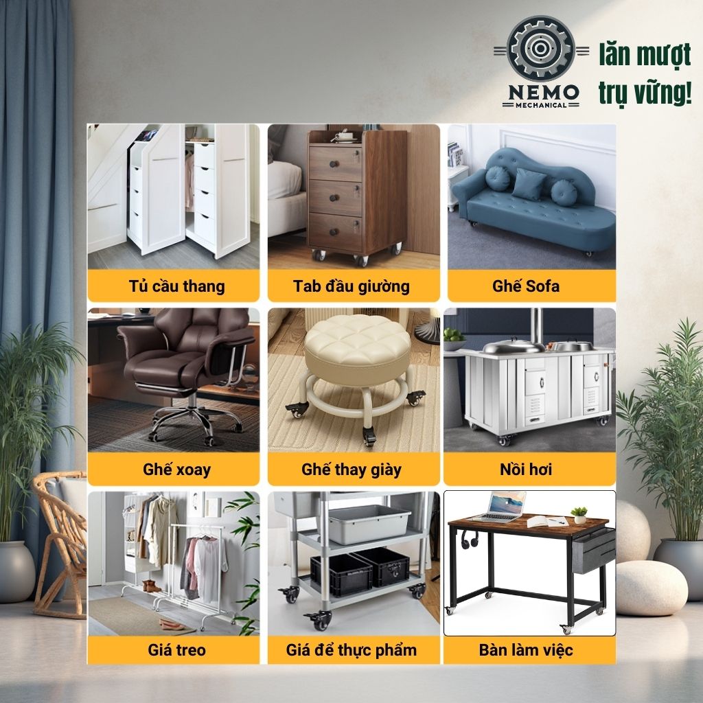 Bánh Xe TPR Chống Ồn Tải Cao – Càng Thép Sơn Tĩnh Điện Đen (D40, D50)